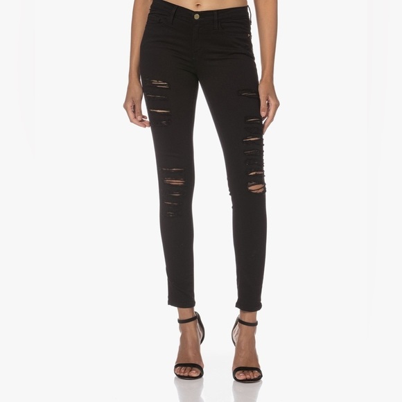 FRAME Le Skinny de Jeanne Ripped Jeans Size 23 Black - Picture 1 of 14